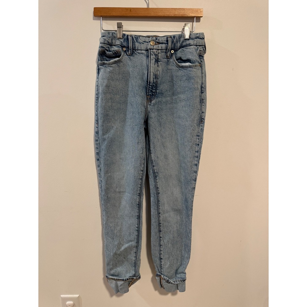 Good American High Rise Straight Leg Light Wash Jeans Size 4 27 Cuffed Denim